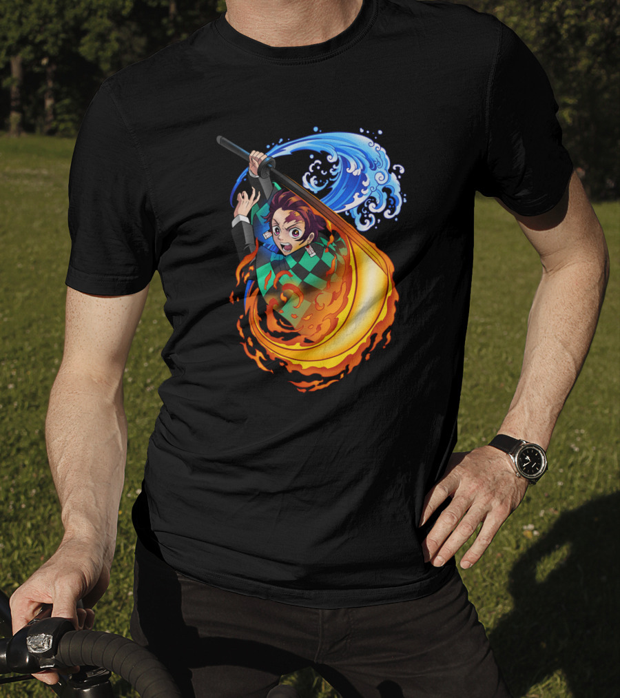 Demon Slayer Kimetsu No Yaiba Tanjiro Kamado Water And Fire Attack T-Shirt