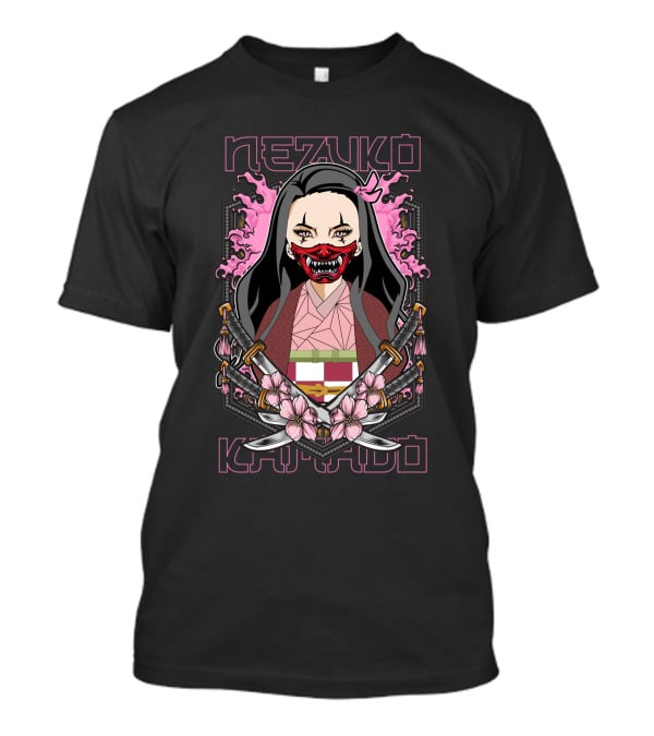 Nezuko Kamado Demon Slayer Kimetsu No Yaiba Pink Flames Swords Blossom T-Shirt