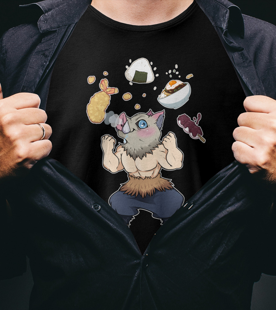 Demon Slayer Kimetsu No Yaiba Inosuke Enjoying Japanese Food T-Shirt