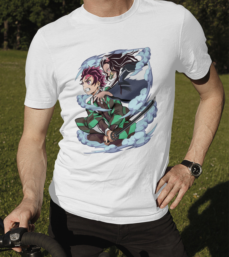 Demon Slayer Kimetsu No Yaiba Tanjiro Nezuko Anime Characters Sword Action Scene T-Shirt