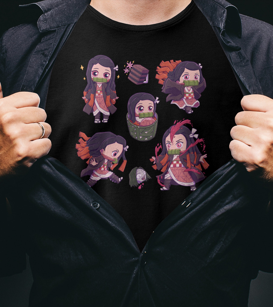 Demon Slayer Kimetsu No Yaiba Nezuko Chibi Cute Expressions Collection T-Shirt
