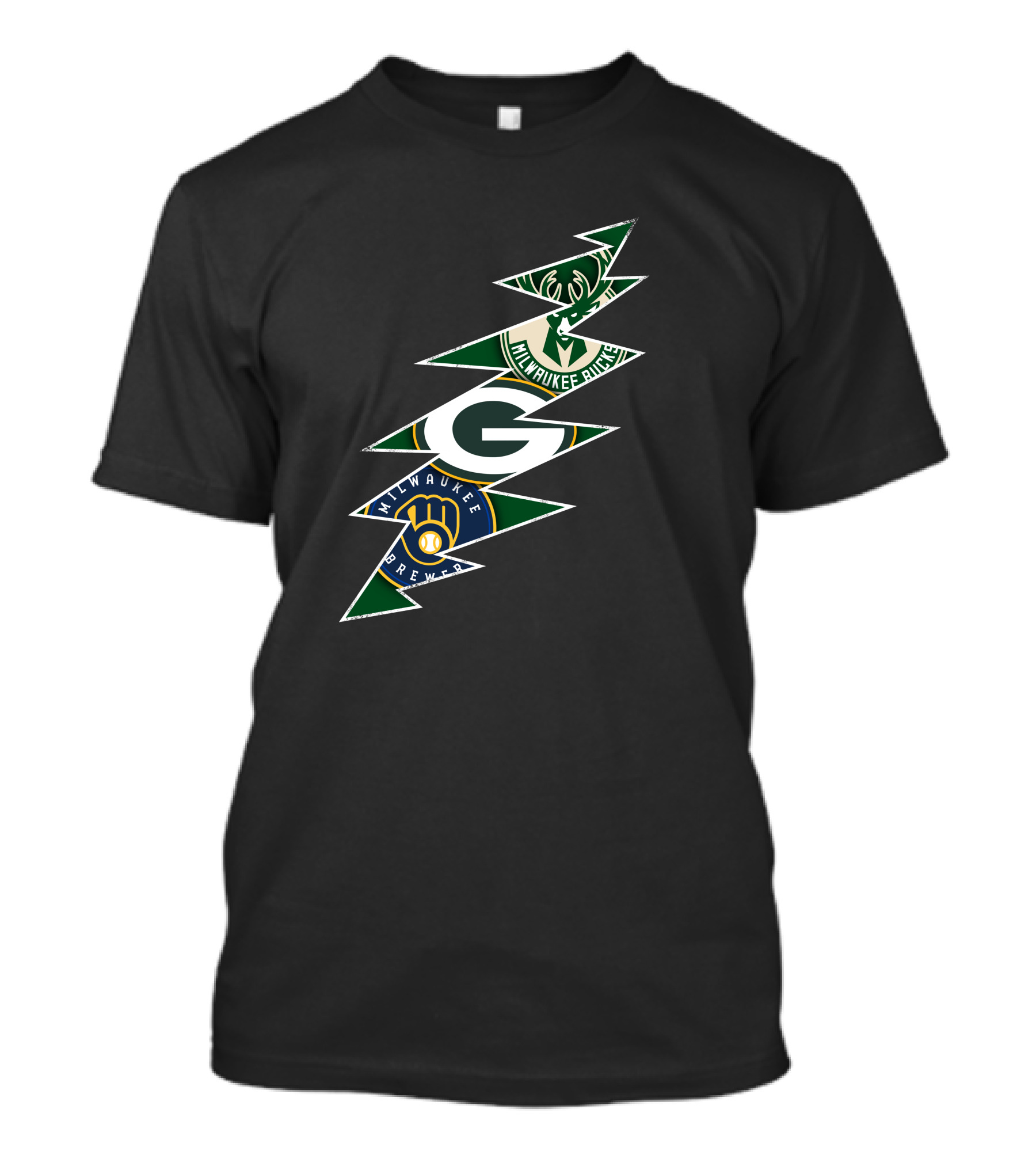 Green Bay Packers Milwaukee Brewers Milwaukee Bucks Grateful Dead Lightning Bolt T-Shirt