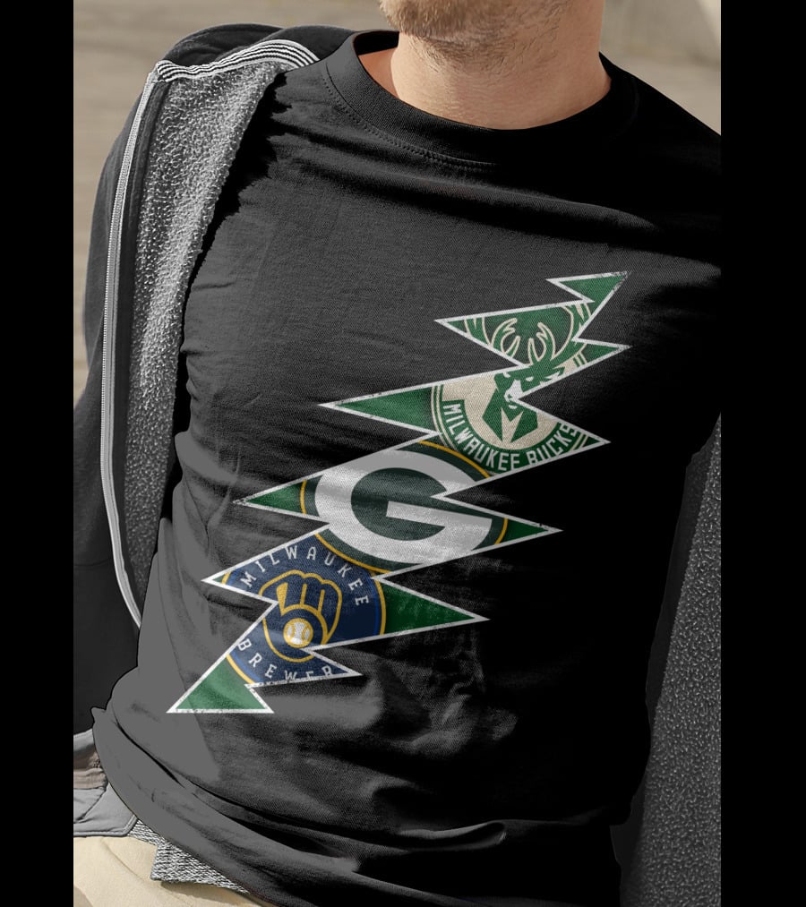 Green Bay Packers Milwaukee Brewers Milwaukee Bucks Grateful Dead Lightning Bolt T-Shirt