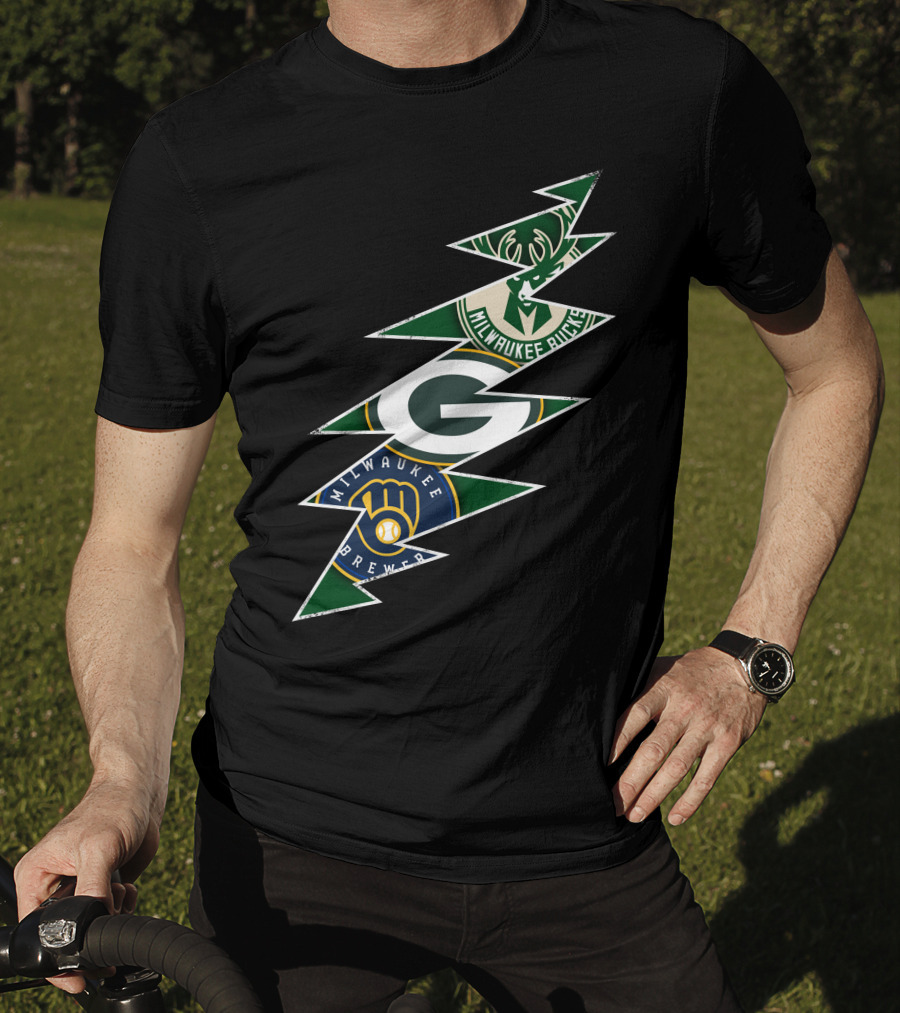 Green Bay Packers Milwaukee Brewers Milwaukee Bucks Grateful Dead Lightning Bolt T-Shirt