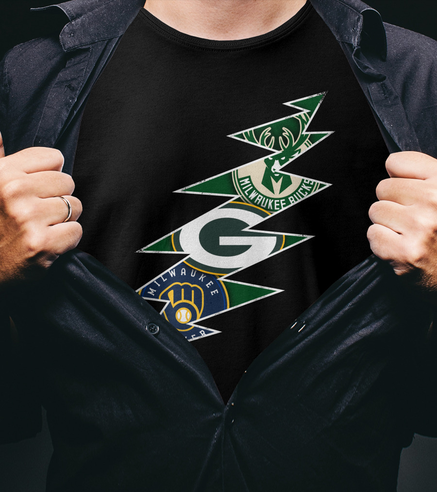 Green Bay Packers Milwaukee Brewers Milwaukee Bucks Grateful Dead Lightning Bolt T-Shirt