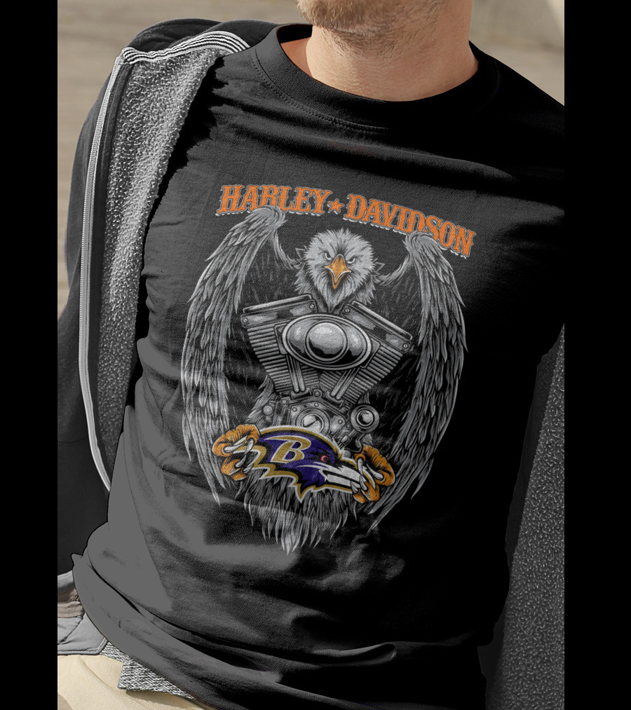 Harley Davidson Eagle Engine Baltimore Ravens T-Shirt