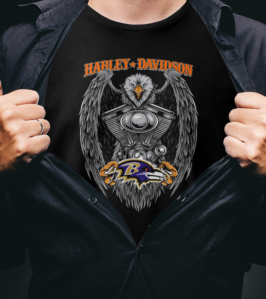 Harley Davidson Eagle Engine Baltimore Ravens T-Shirt