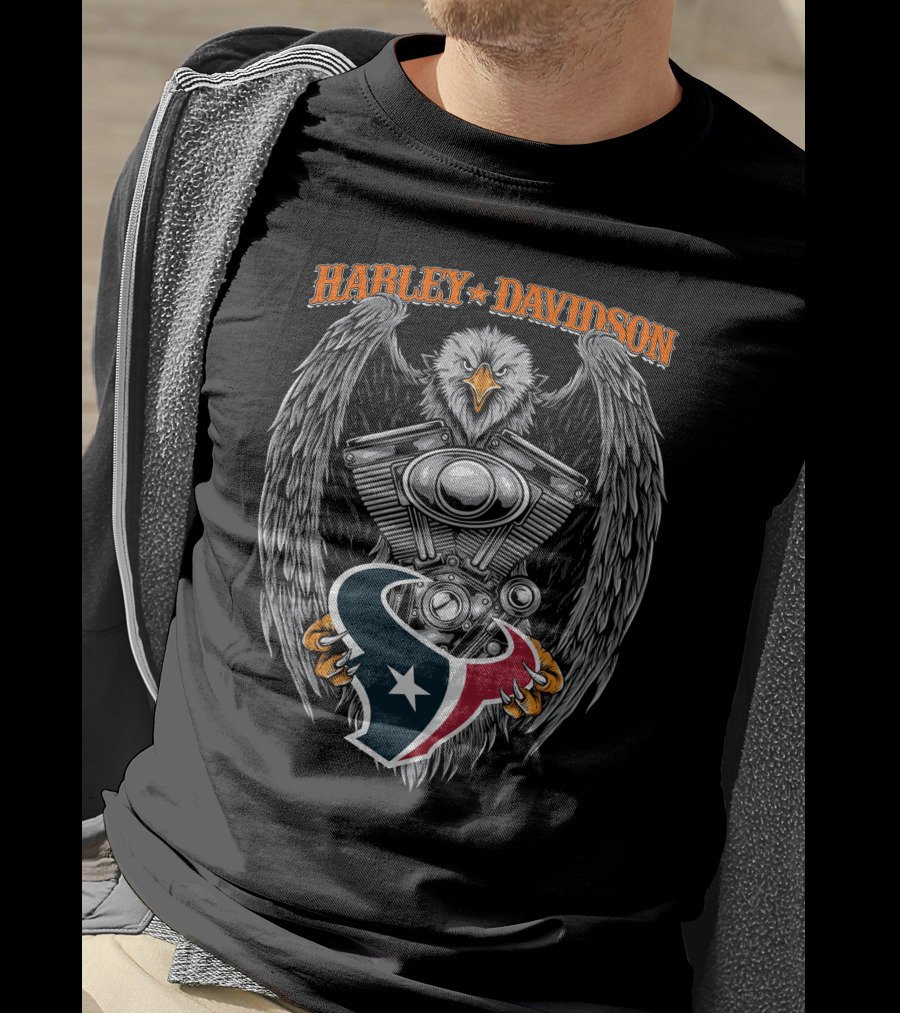 Harley Davidson Eagle Engine Clutching Houston Texans T-Shirt