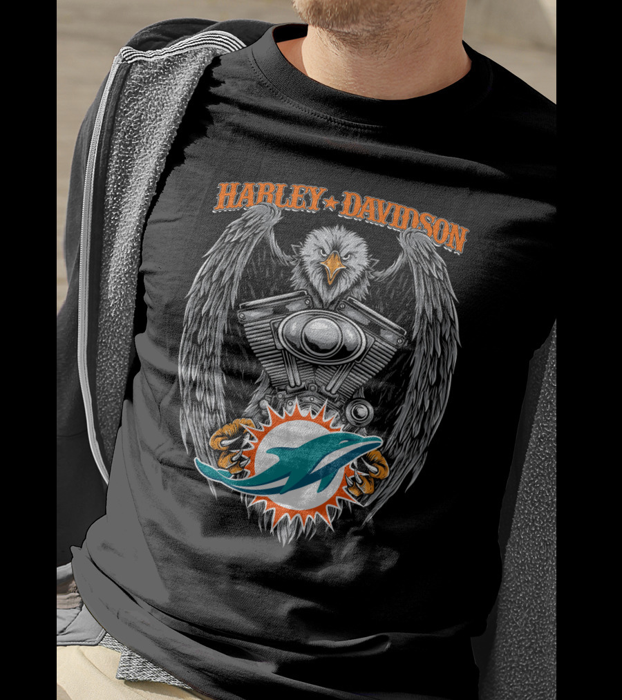 Harley Davidson Bald Eagle Engine Miami Dolphins T-Shirt