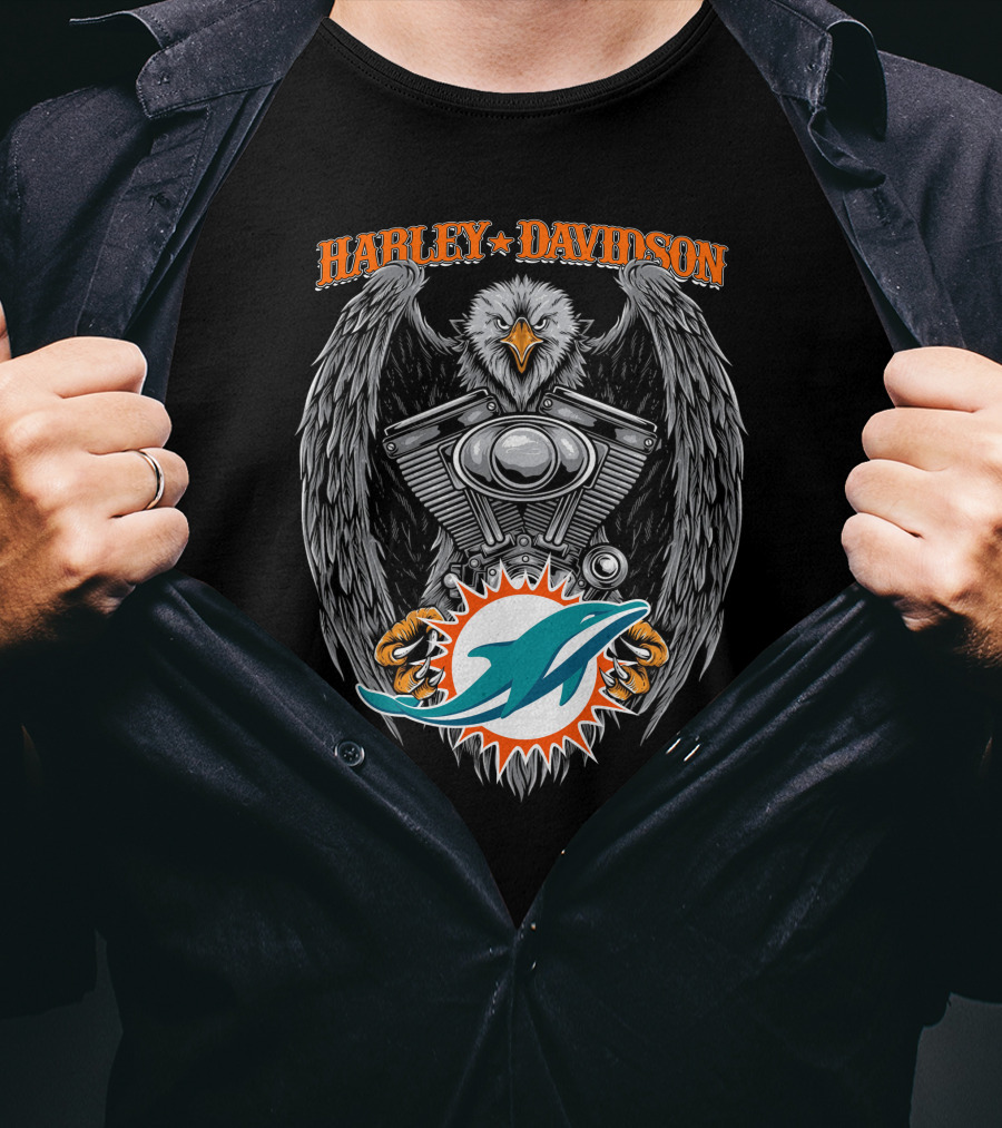 Harley Davidson Bald Eagle Engine Miami Dolphins T-Shirt