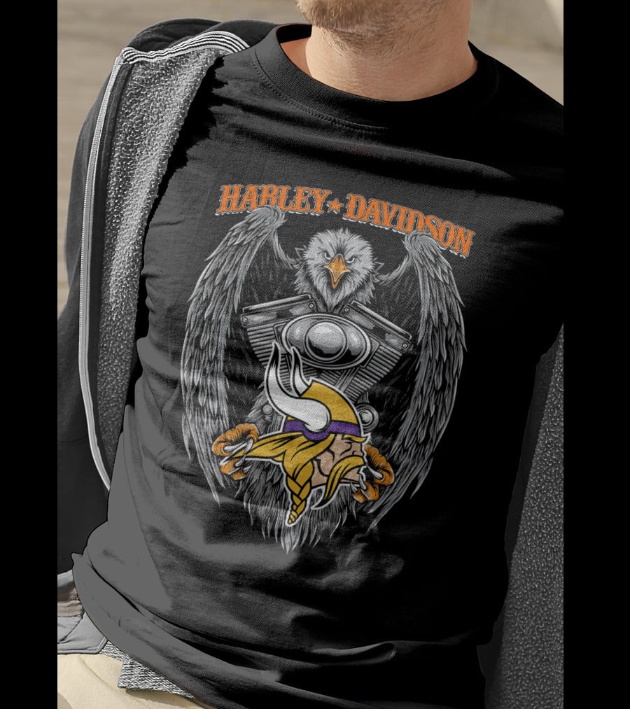 Harley Davidson Minnesota Vikings Eagle Motorblock T-Shirt