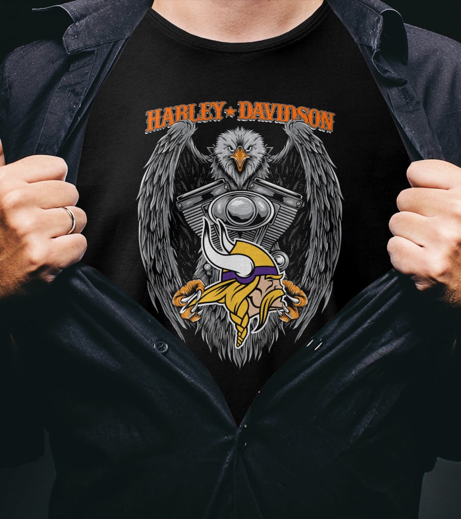 Harley Davidson Minnesota Vikings Eagle Motorblock T-Shirt