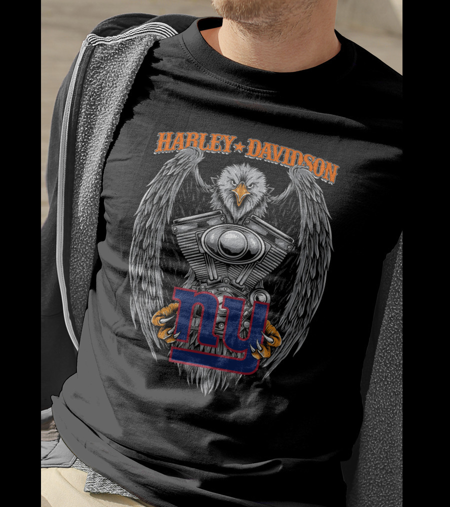 Harley Davidson Eagle Engine With New York Giants T-Shirt