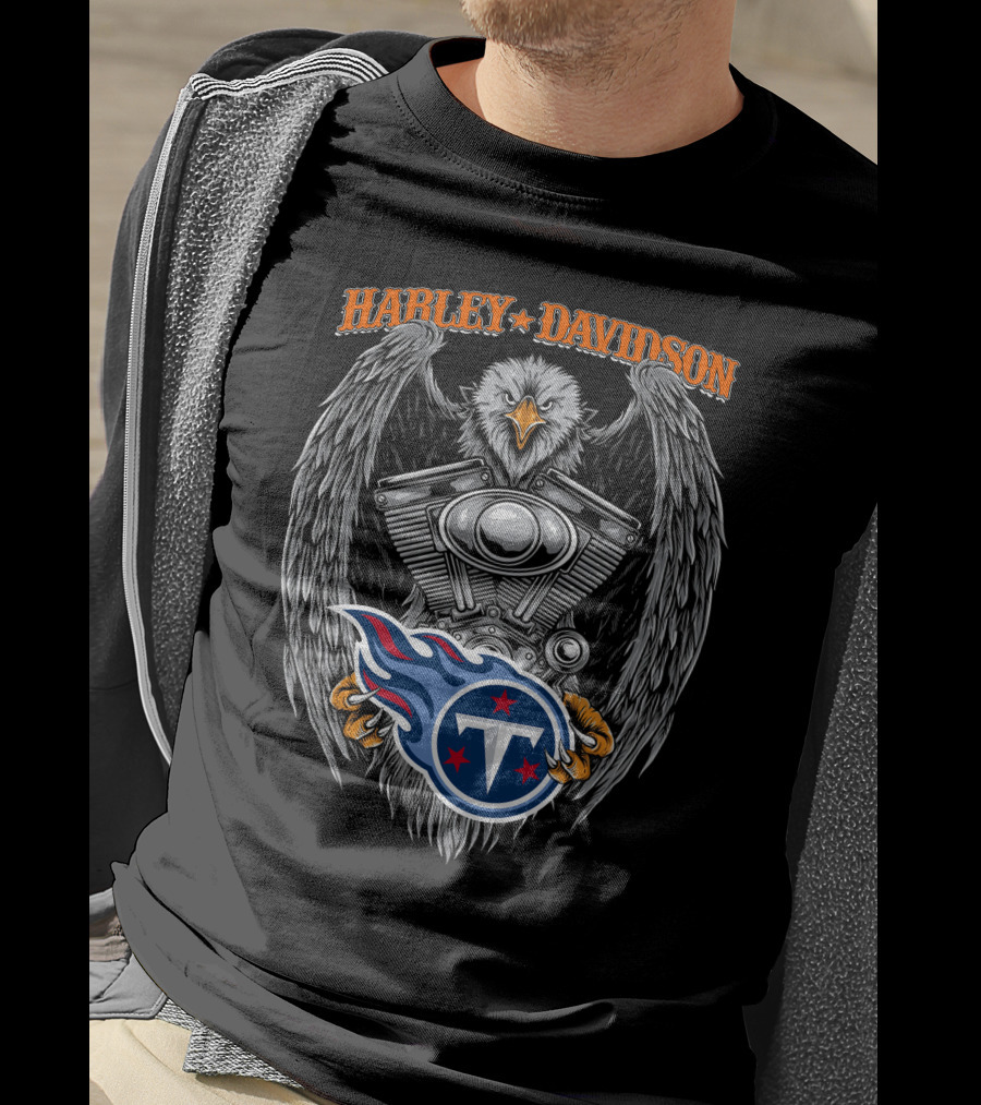 Harley Davidson Eagle Engine With Tennessee Titans T-Shirt