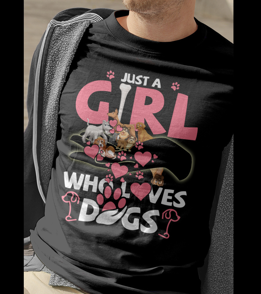 Just A Girl Who Loves Dogs With Cute Puppies And Hearts T-Shirt