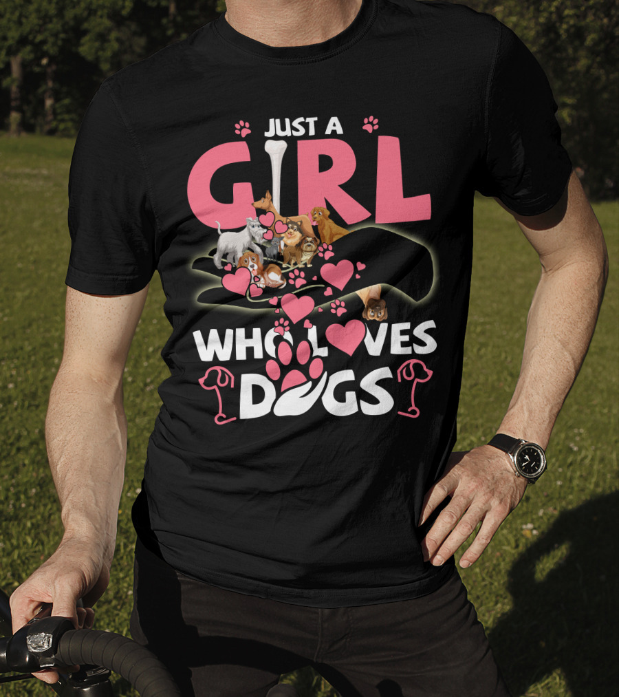 Just A Girl Who Loves Dogs With Cute Puppies And Hearts T-Shirt