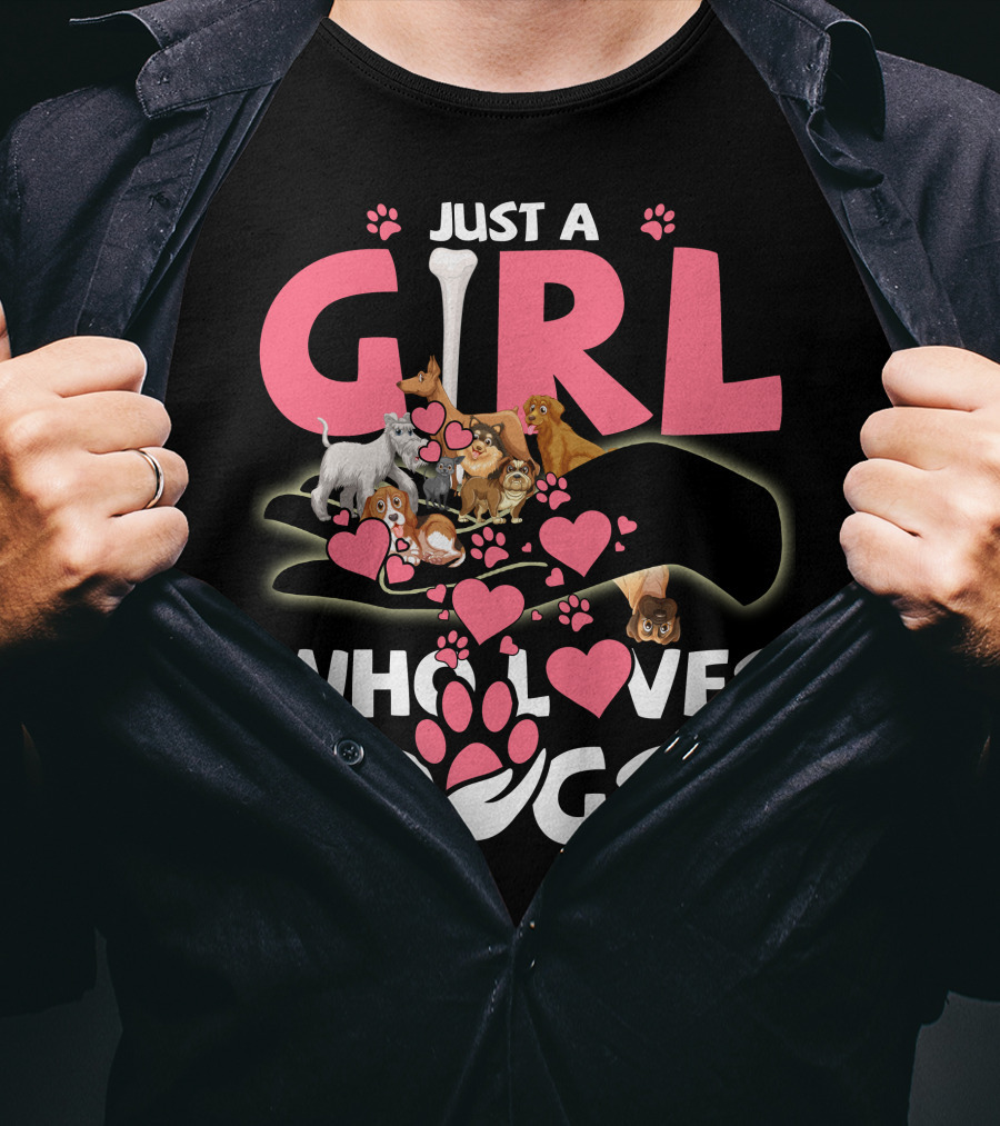 Just A Girl Who Loves Dogs With Cute Puppies And Hearts T-Shirt