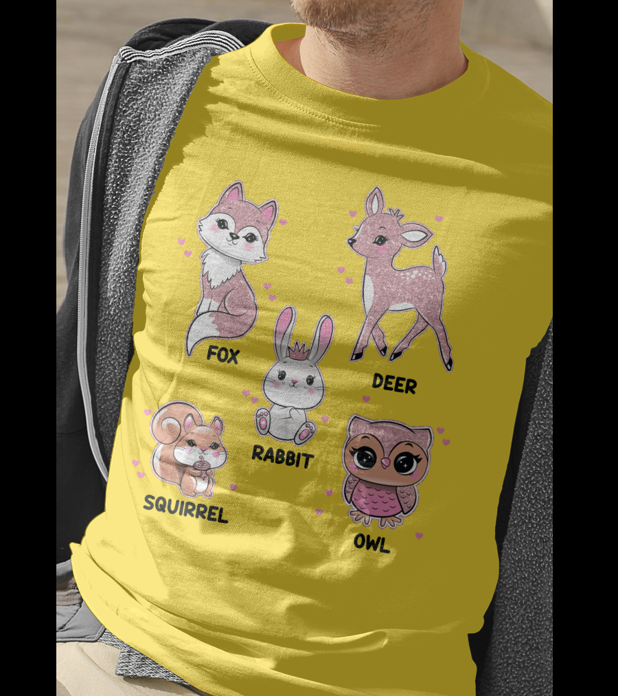 Fox Deer Rabbit Squirrel Owl Cute Animals T-Shirt