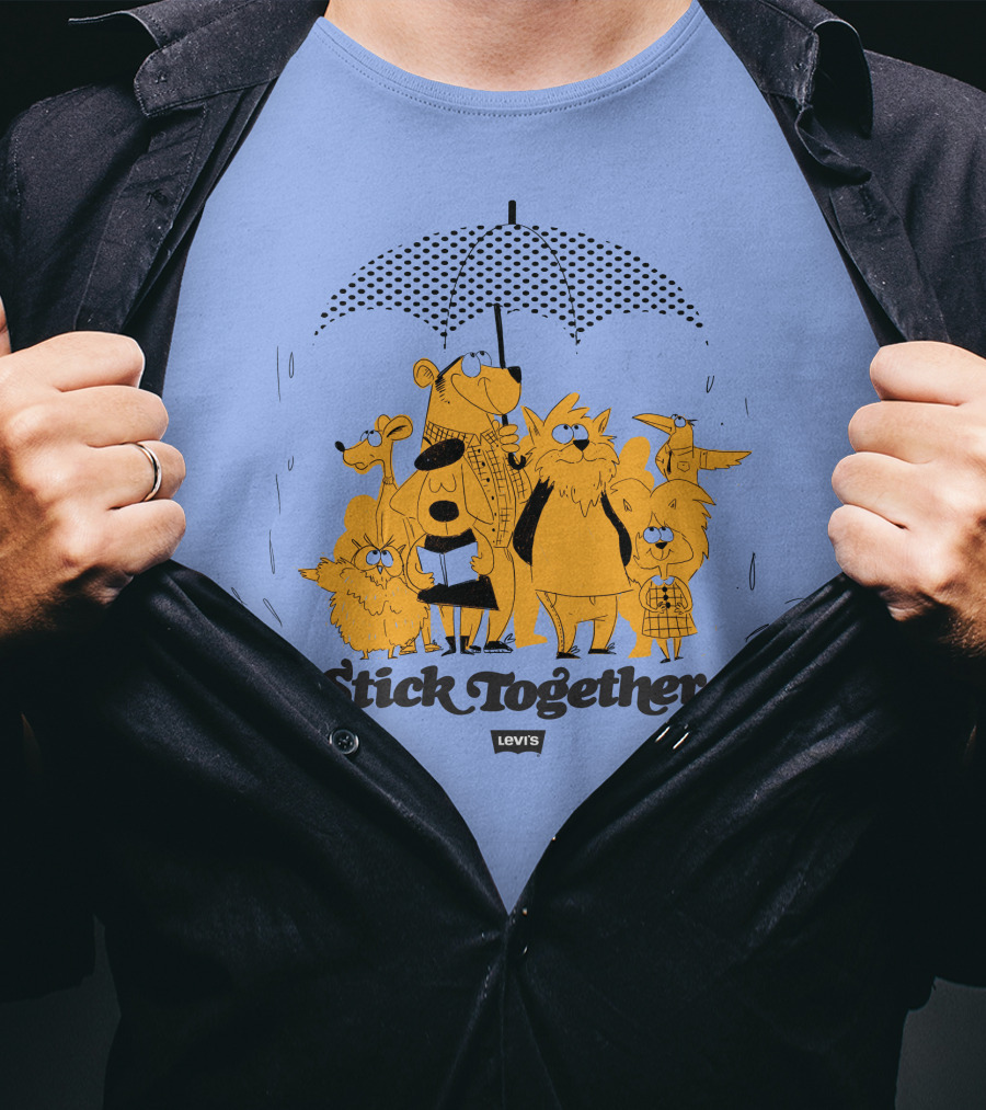 Stick Together Levi's Umbrella Animal Friends Collaboration T-Shirt