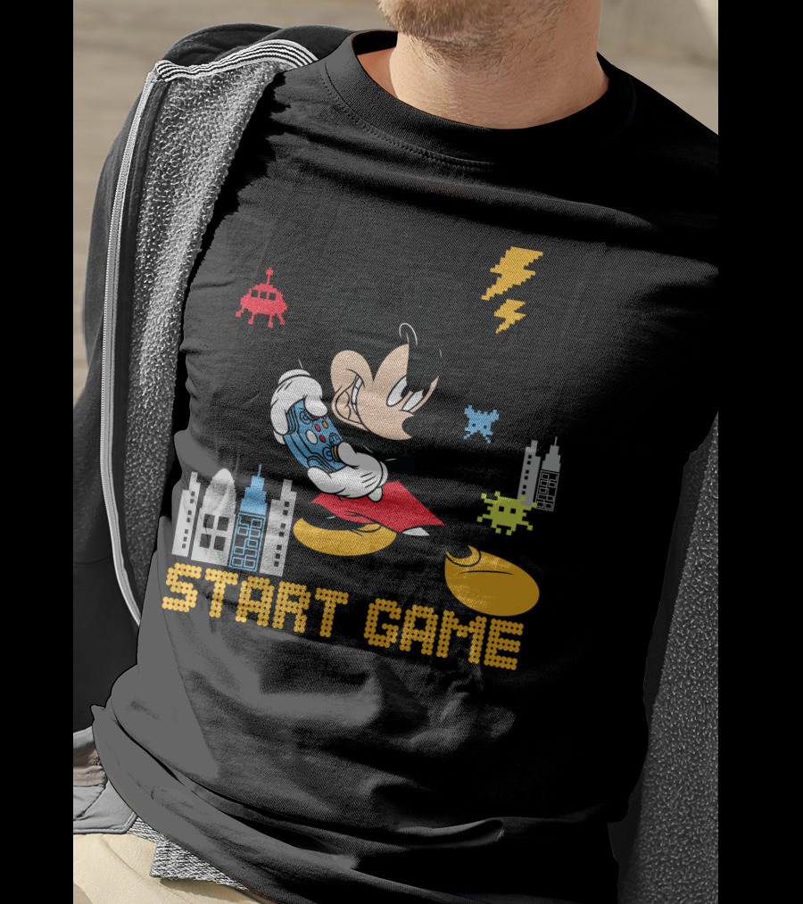 Mickey Holding Controller Retro Gaming City Start Game T-Shirt