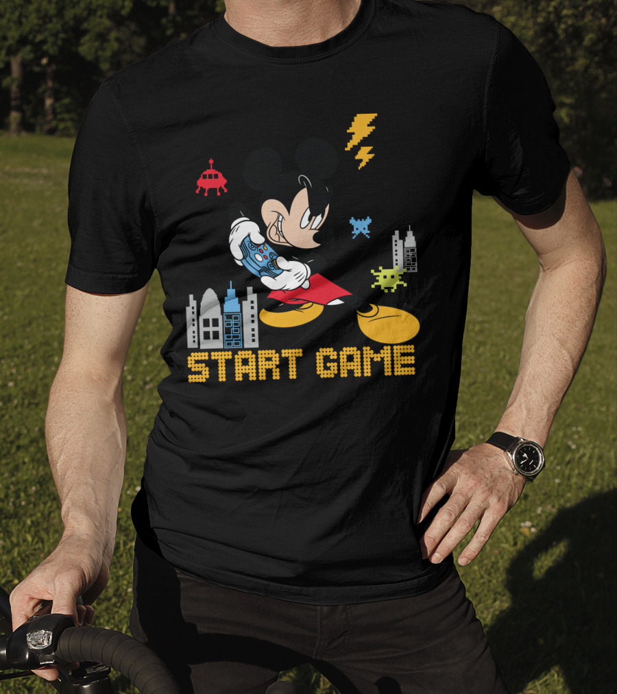 Mickey Holding Controller Retro Gaming City Start Game T-Shirt