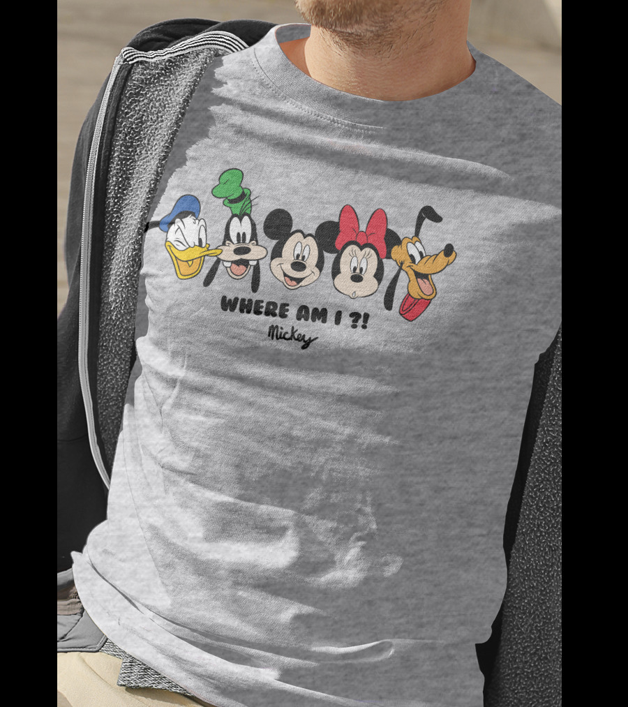 Mickey Donald Goofy Minnie Pluto Where Am I ? T-Shirt