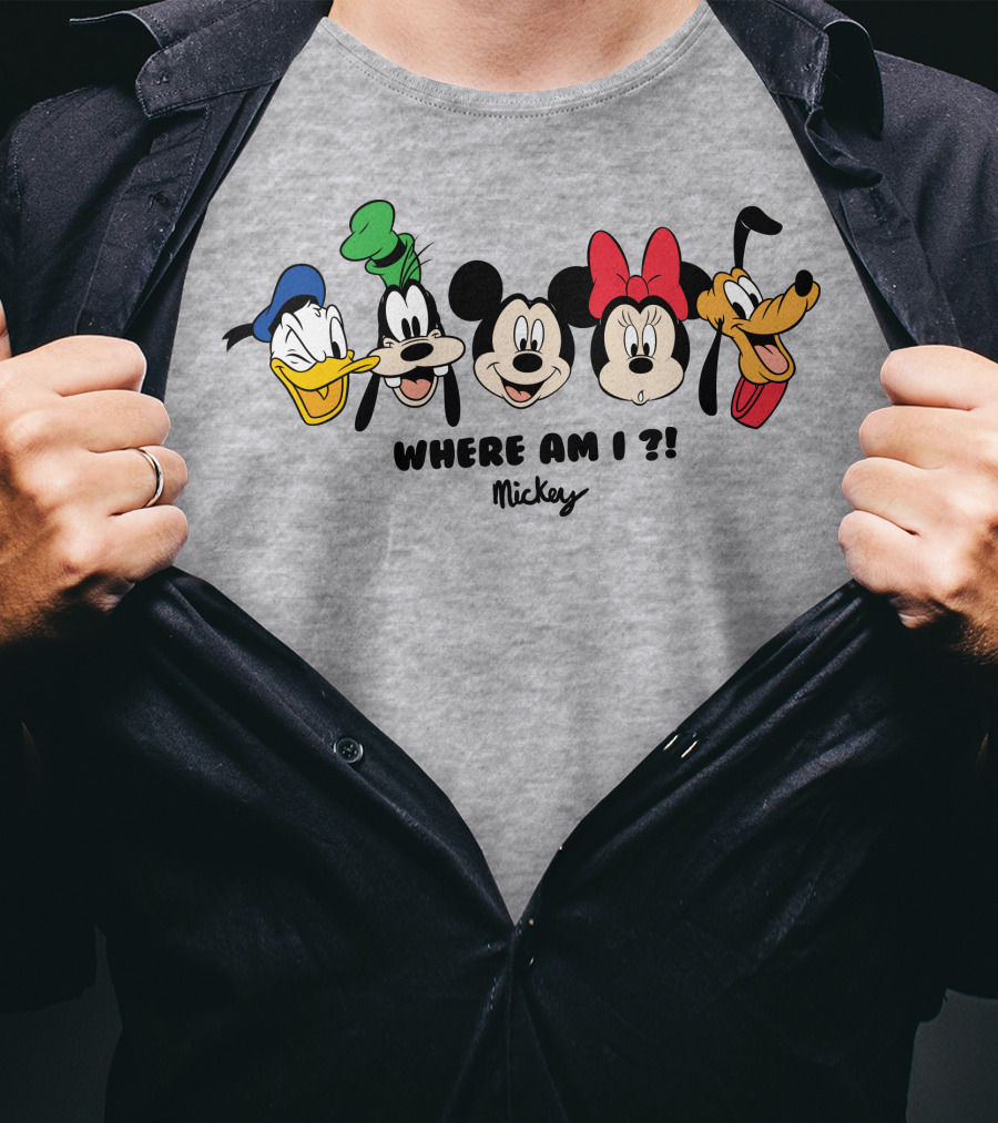 Mickey Donald Goofy Minnie Pluto Where Am I ? T-Shirt