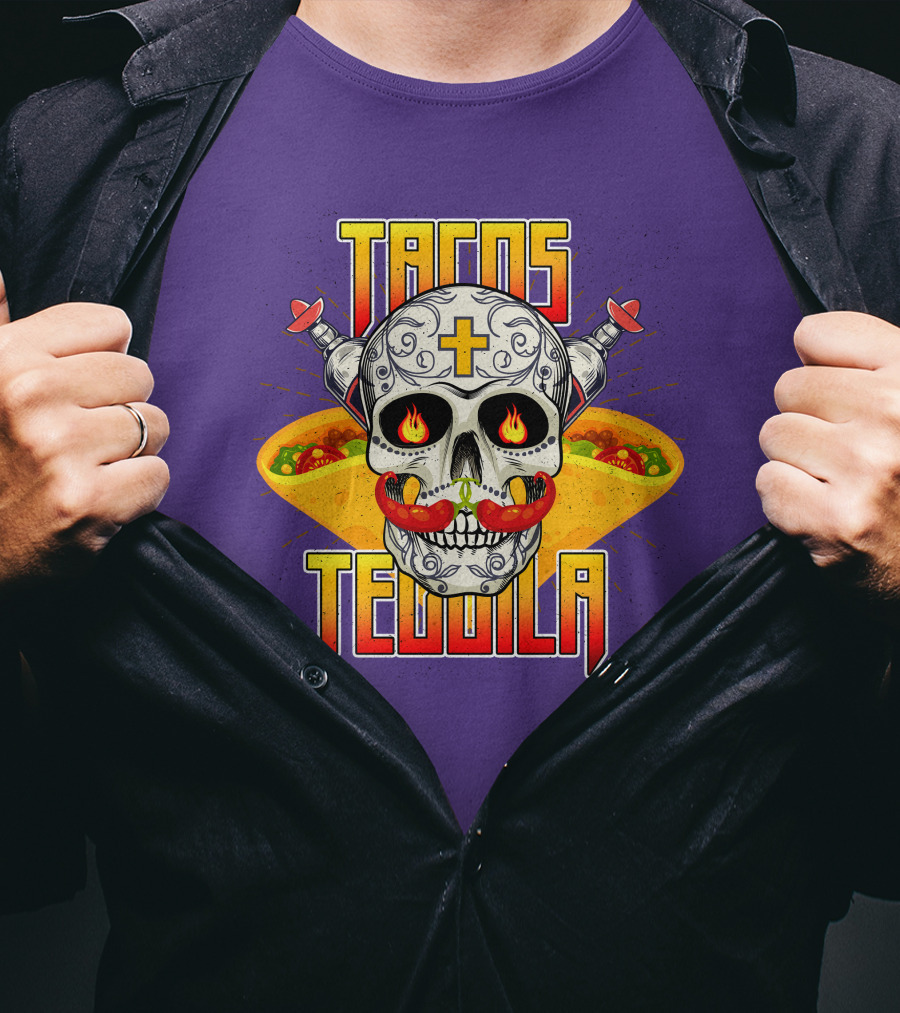 Tacos Tequila Skull Mexican Cuisine Party T-Shirt