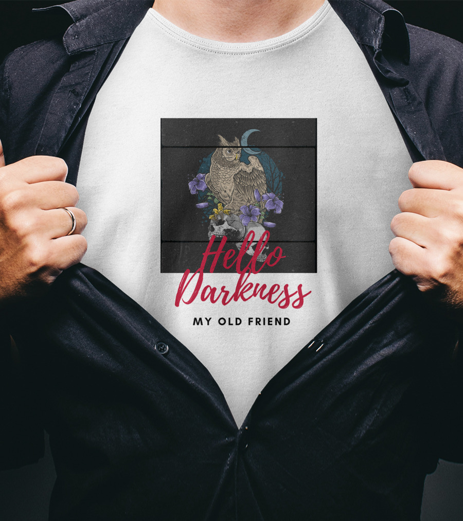 Hello Darkness My Old Friend Owl And Moon T-Shirt