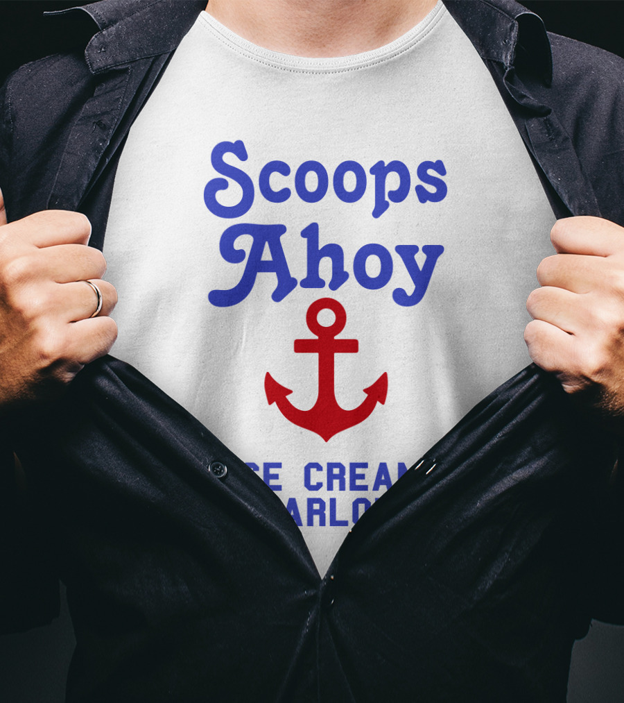 Scoops Ahoy Ice Cream Parlor Red Anchor Logo Iconic Stranger Things Merchandise T-Shirt