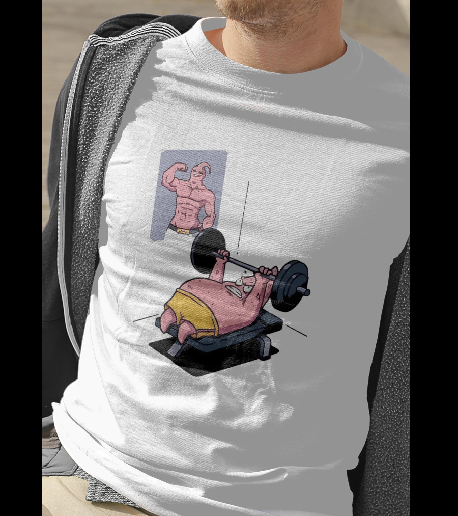 Majin Buu Patrick Lifting Weights With Motivational T-Shirt
