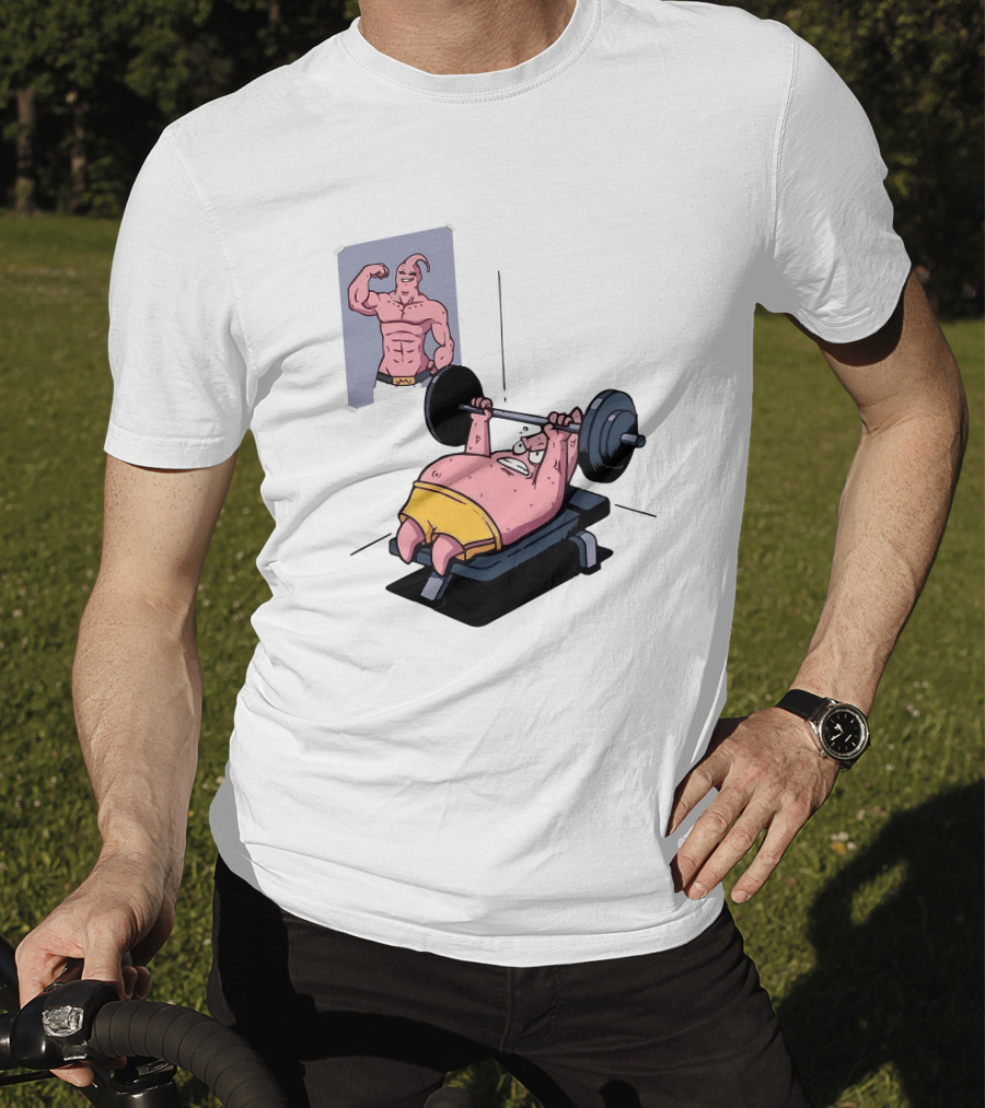 Majin Buu Patrick Lifting Weights With Motivational T-Shirt