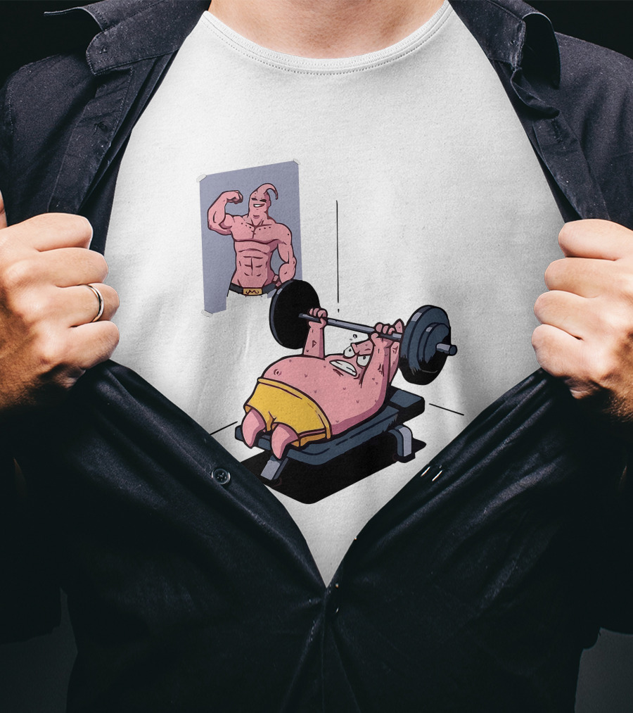 Majin Buu Patrick Lifting Weights With Motivational T-Shirt