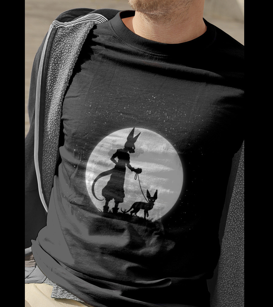 Beerus Walking Under Full Moon With Cat T-Shirt