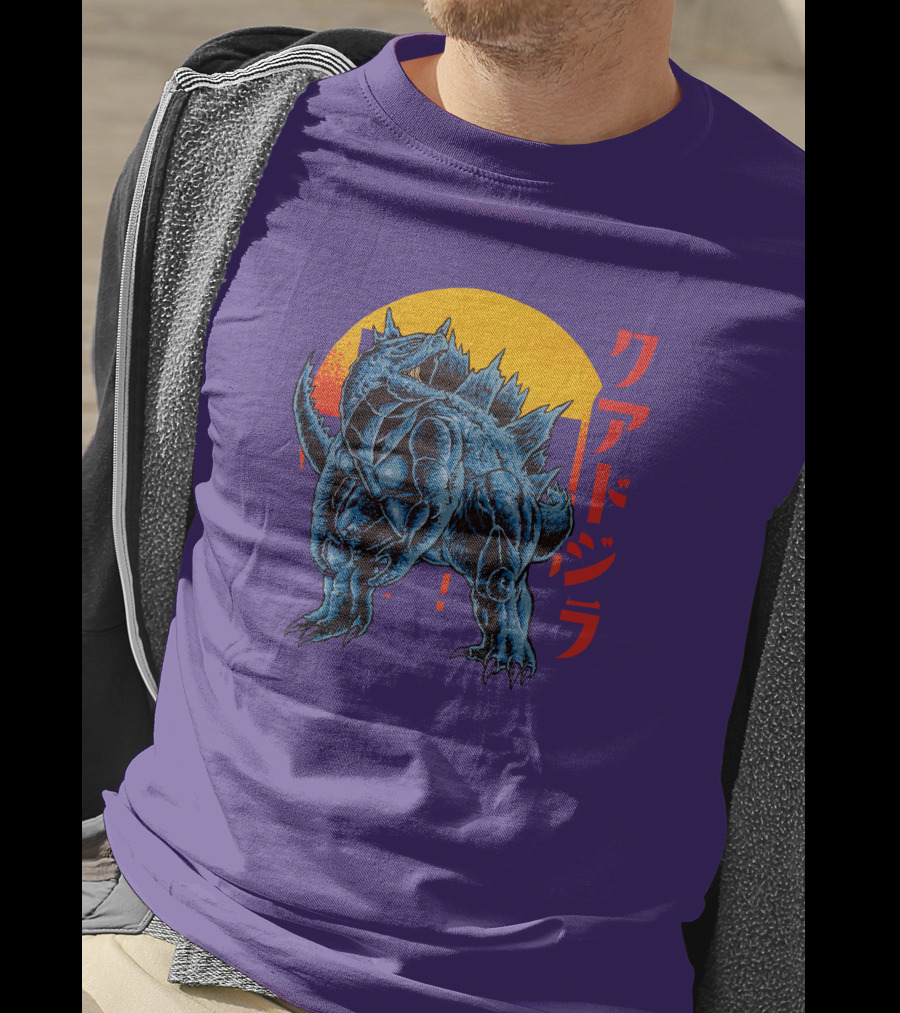 Raging Tobey Raskolapparel Quadzilla Kaiju Monster Retro Sunset Kanji T-Shirt