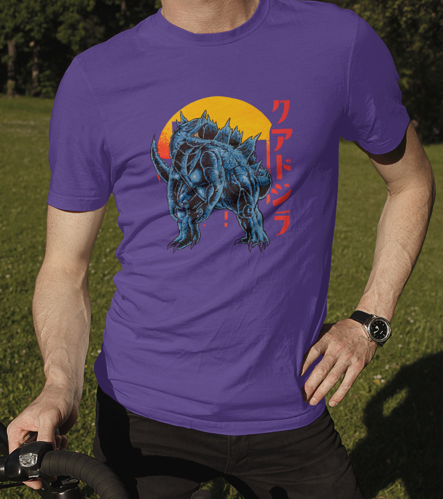 Raging Tobey Raskolapparel Quadzilla Kaiju Monster Retro Sunset Kanji T-Shirt