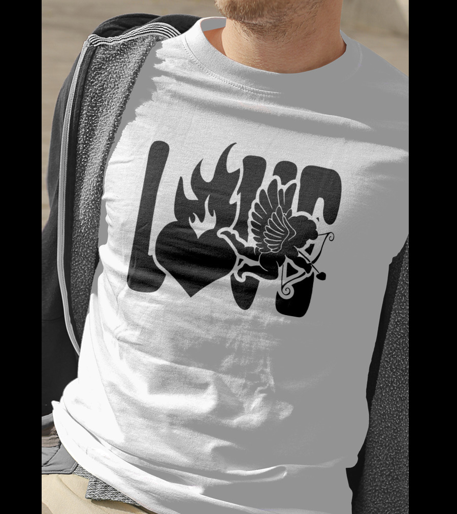 Benny Soliven Love Black Cupid Heart Flame T-Shirt