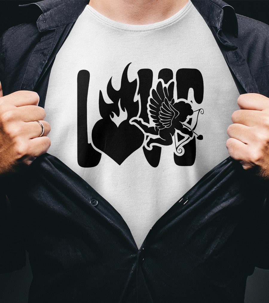 Benny Soliven Love Black Cupid Heart Flame T-Shirt