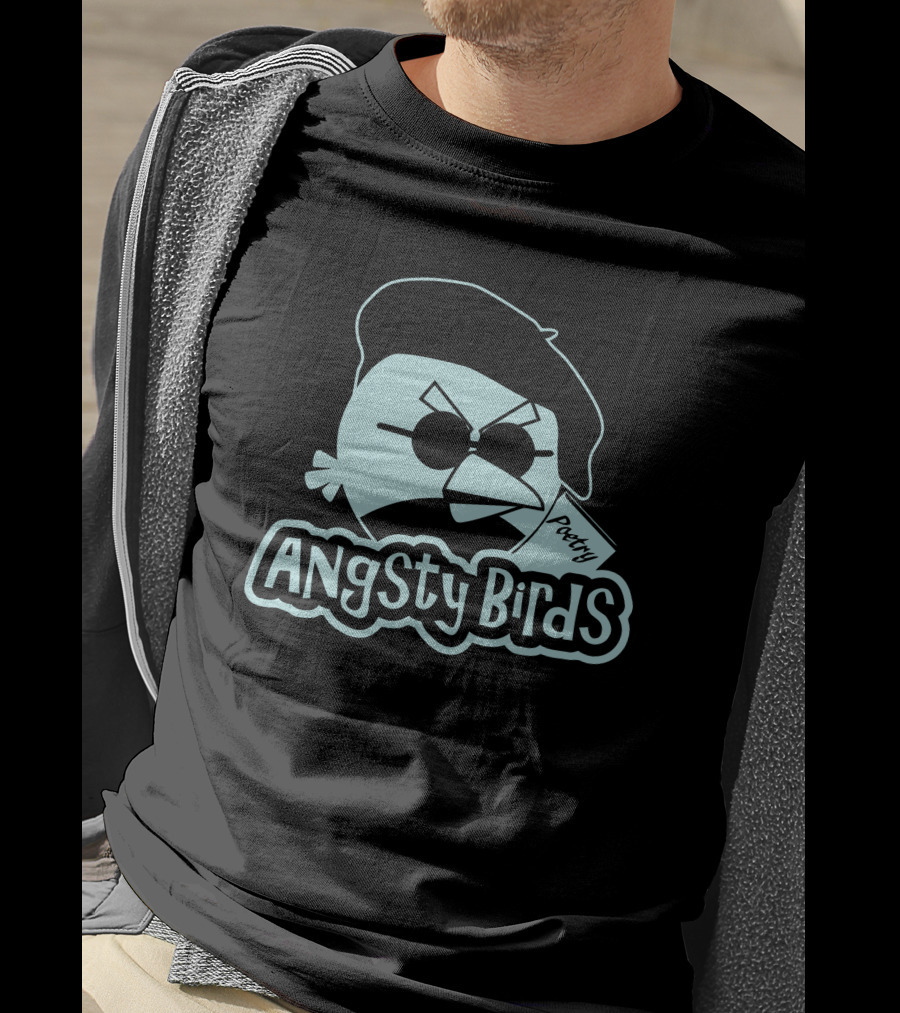 Angsty Birds Poetry Beret Sunglasses T-Shirt