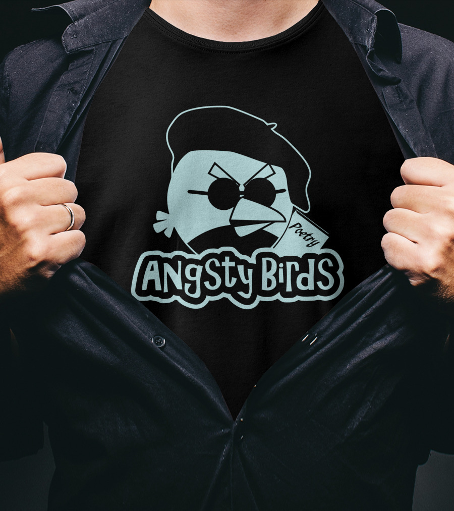 Angsty Birds Poetry Beret Sunglasses T-Shirt