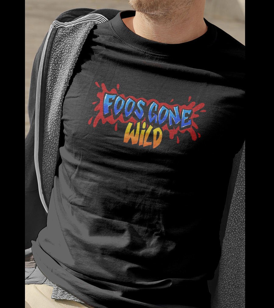 The Hyv Shop Foos Gone Wild Blue And Orange Text Splash T-Shirt