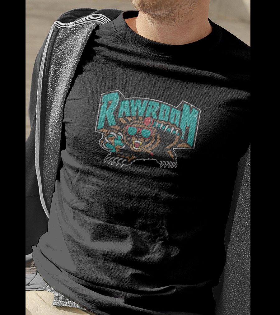 Raw Room Merch Grizz Champion Bear With Football And Sunglasses T-Shirt