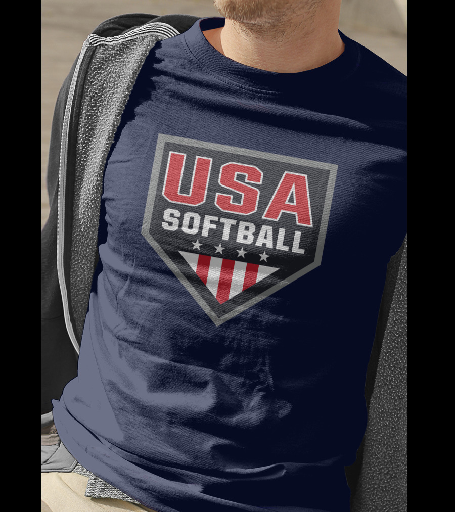 USA Softball Store Logo With Stars And Stripes Home Plate T-Shirt