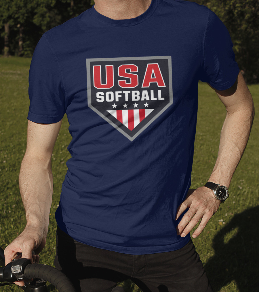 USA Softball Store Logo With Stars And Stripes Home Plate T-Shirt