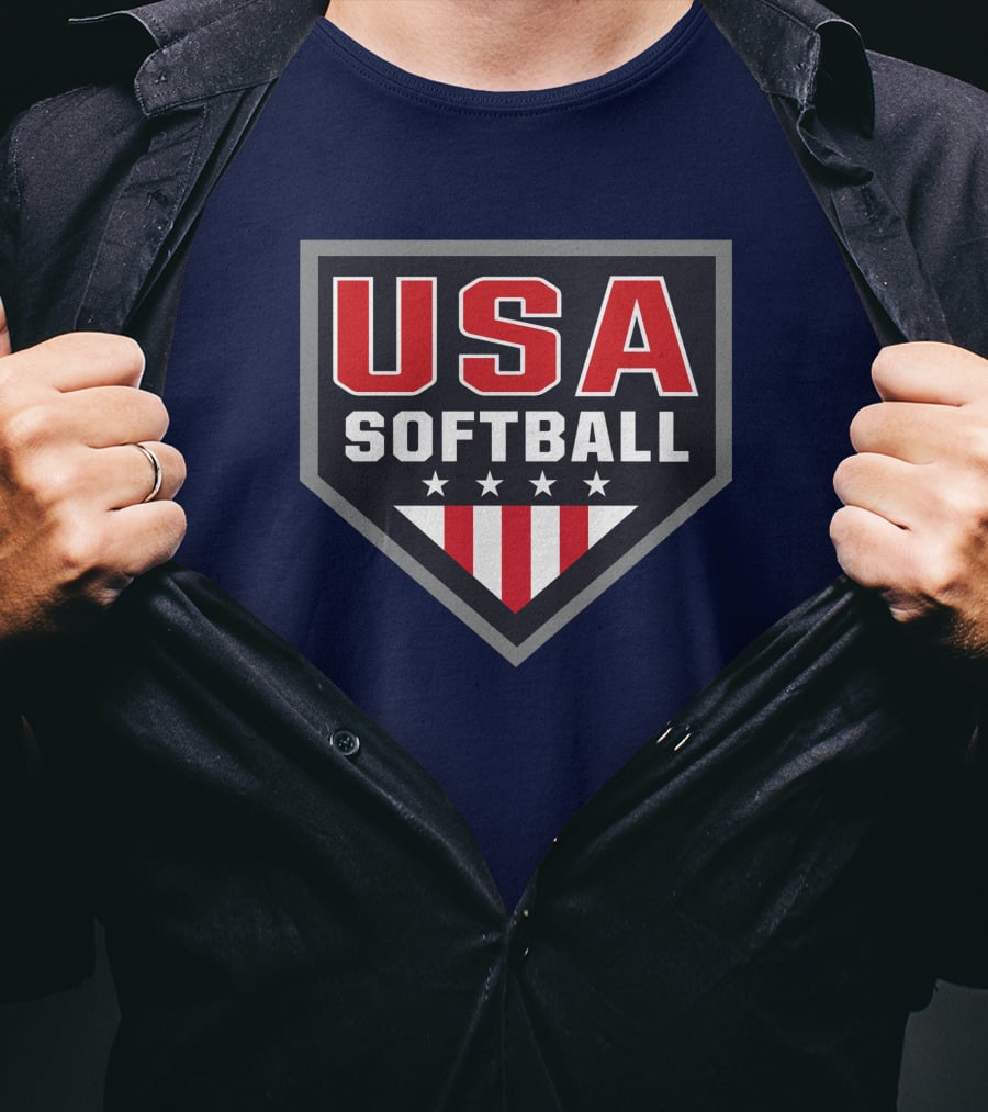 USA Softball Store Logo With Stars And Stripes Home Plate T-Shirt