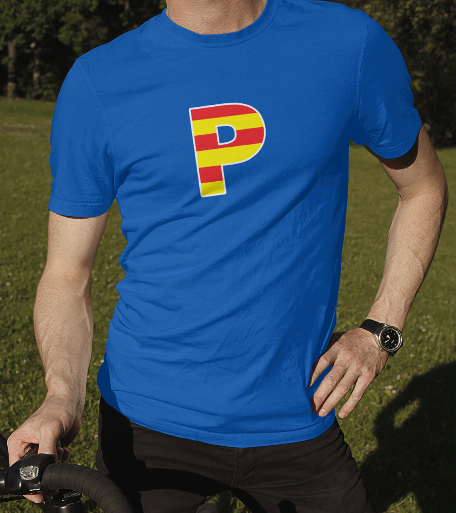 Pghlfilms P Yellow And Red Stripes Blue Background T-Shirt