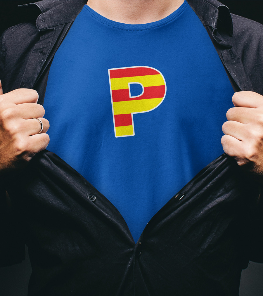 Pghlfilms P Yellow And Red Stripes Blue Background T-Shirt