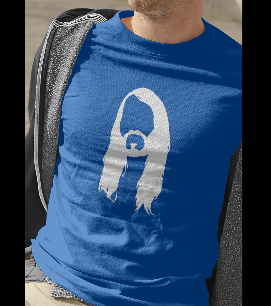 Moist Merch Charlie Head Silhouette Long Hair Blue T-Shirt