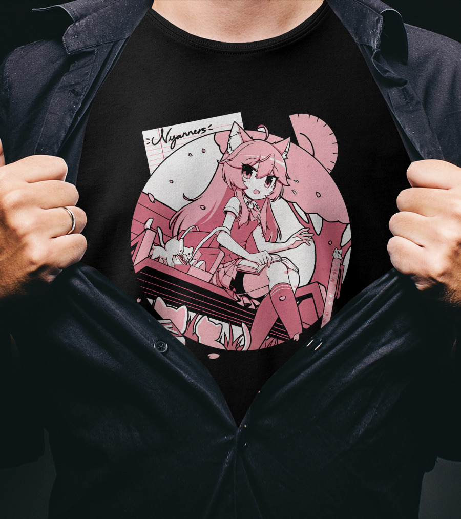 Nyanners VShojo High School Anime Style Desk Scene T-Shirt