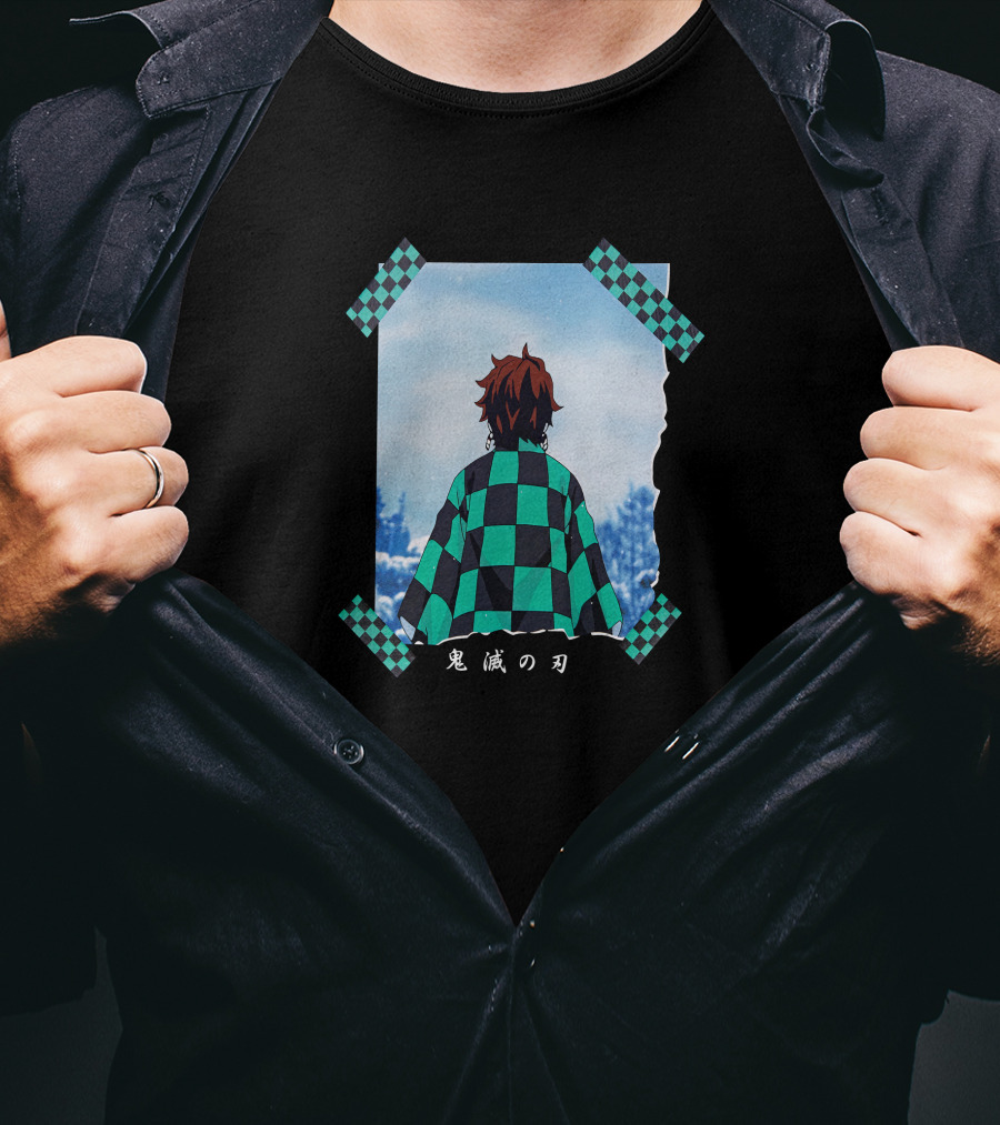 Demon Slayer Tanjiro Checkered Kimono And Blue Sky Scene Funimation T-Shirt